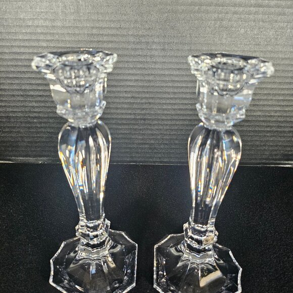 Oscar de la Renta Chippendale Austrian Pair 24% Lead Crystal Candlestick Holder - Picture 11 of 11